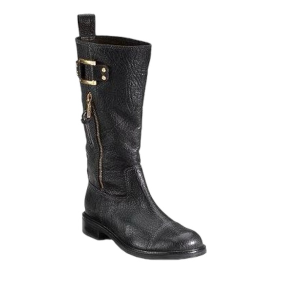 Tory Burch Shoes - TORY BURCH - Mid- Calf Leather Stowe Moto Boots in Black Size 7